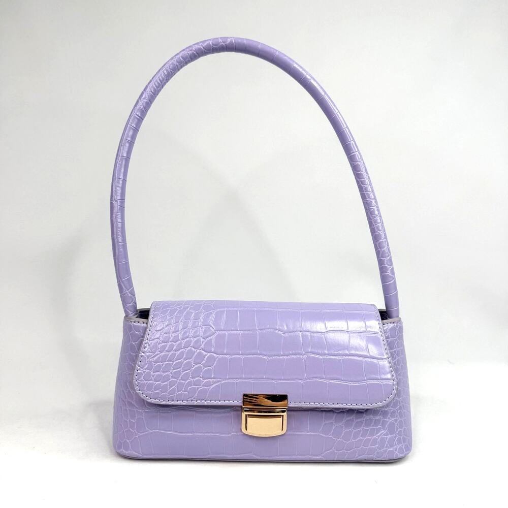 Purple Faux Gator Structured Shoulder Bag